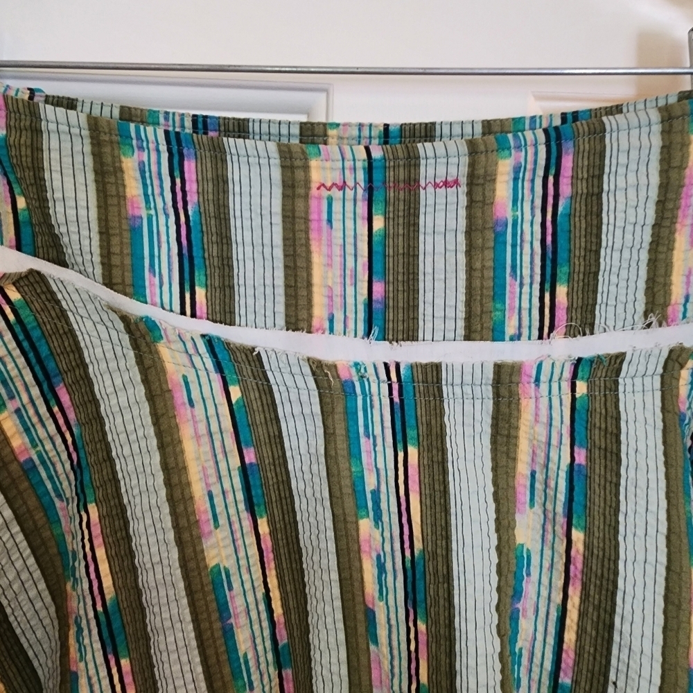 Free People Seersucker A Line Midi Skirt Size 2 Striped Green Blue Boho Romantic - Picture 7 of 12